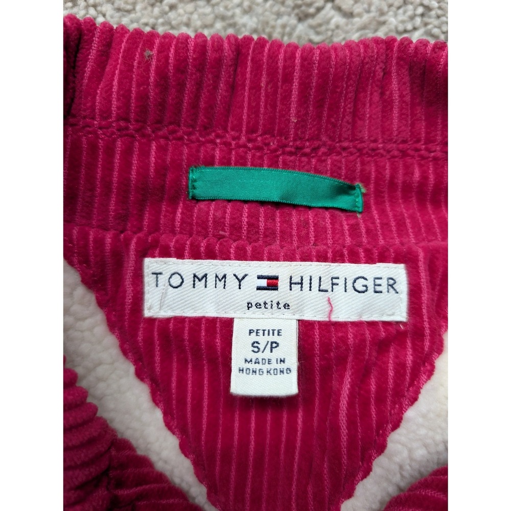 Tommy Hilfiger Pea Coat Women Petite S Corduroy Pink Faux Shearling Lining - Picture 2 of 13